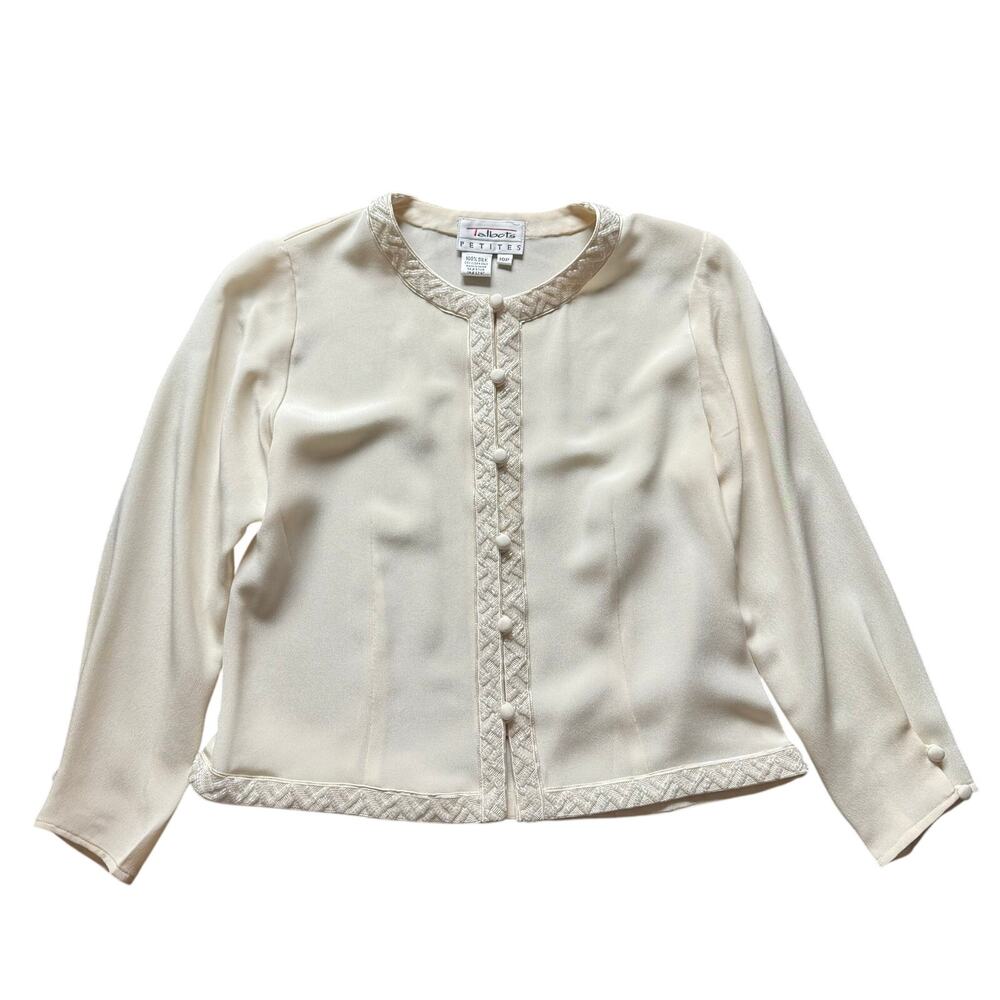 Talbots Petites Silk Beaded Jacket Cardigan – Size 10P Ivory